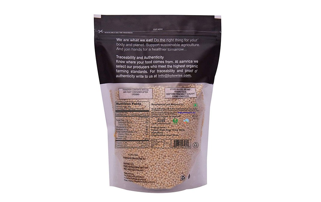 Bytewise Organic Urad Gota (Black Gram Whole White)   Pack  500 grams